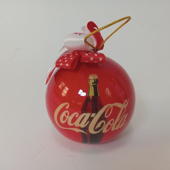 Vintage 1993 Coca Cola Christmas Ball Ornament With Red & White Bows - Picture 1 of 12
